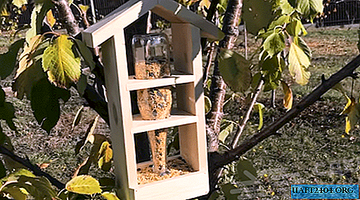 Botol kaca dan pengumpan burung dari kayu