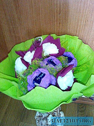 A small bouquet of sweets, crocuses from corrugated paper