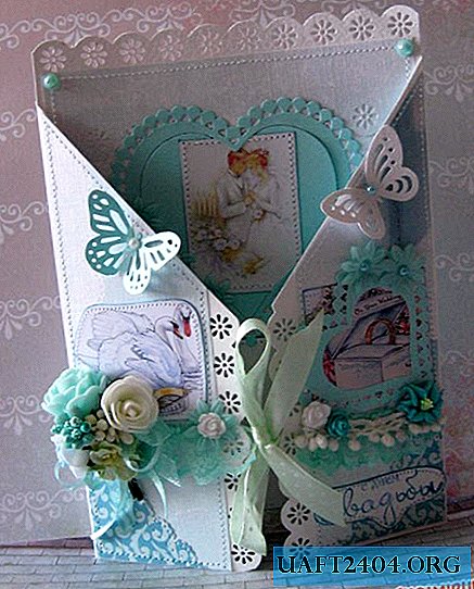 Carte postale pliante "Happy Wedding" couleurs tiffany